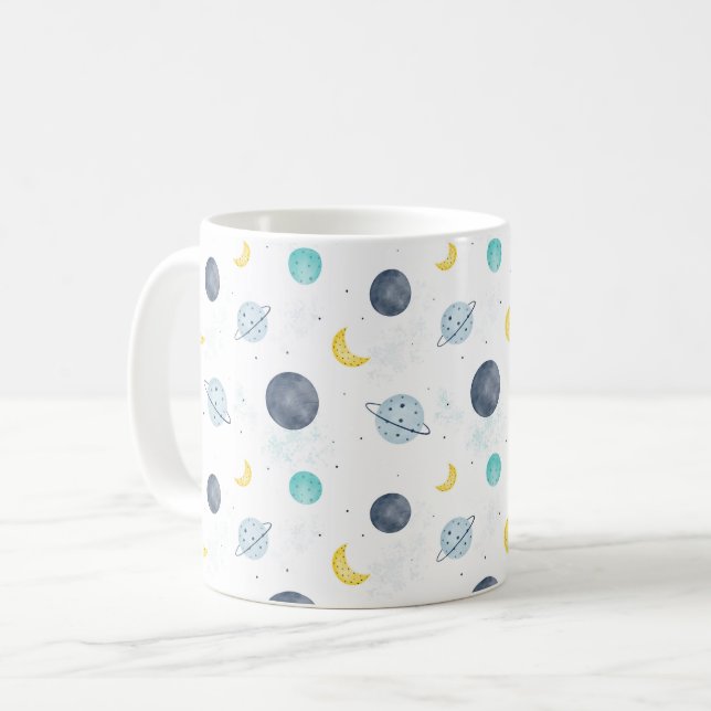 Mug Aquarelle Blue Space Planet Motif (Devant gauche)