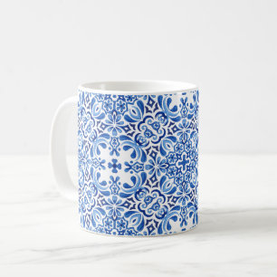 Mug Aquarelle Blues Carrelage méditerranéen blanc