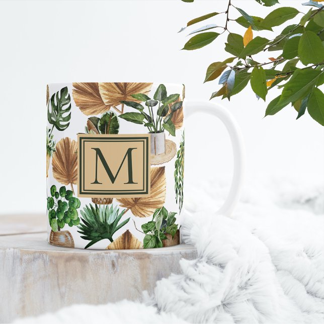 Mug Aquarelle Boho Maison intérieure Plantes Monogramm (Créateur téléchargé)