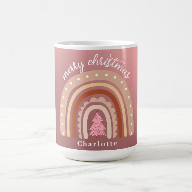 Mug Aquarelle Boho personnalisée Nom arc-en-ciel Fille (Centre)