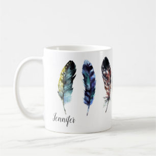 Mug Aquarelle Boho Style Feathers Personnalisée
