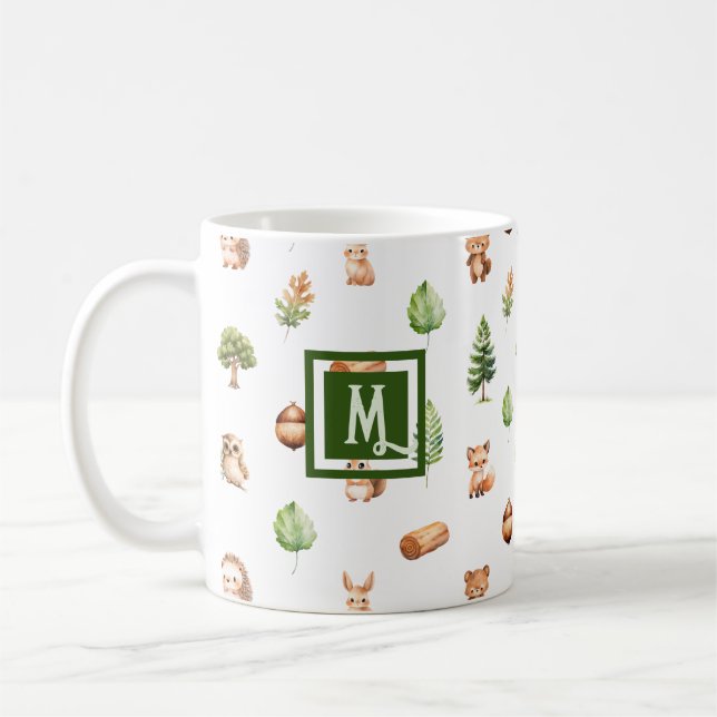 Mug Aquarelle Bois Monogramme moderne (Gauche)