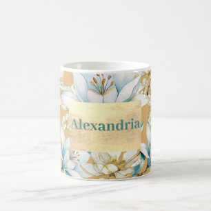 Mug Aquarelle botanique bleu blanc lily floral