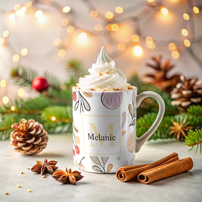 Mug aquarelle botanique moderne Vacances Monogrammes (Créateur téléchargé)