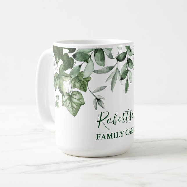 Mug Aquarelle Botanique Verdure Famille Cabine Grand (Devant gauche)