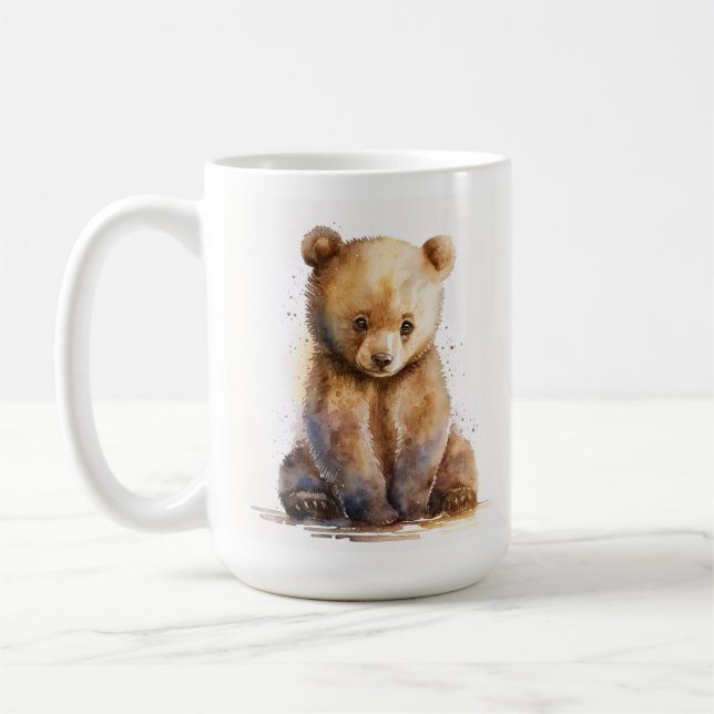Mug Aquarelle Brown ours bébé, assise Cute ours bébé (Gauche)