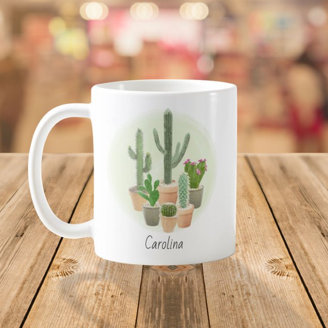 Mug Aquarelle Cactus Plantes Succulents Nom personnali (Créateur téléchargé)