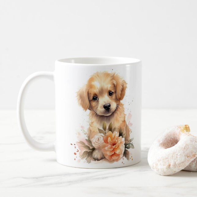Mug Aquarelle cadeau Golden Retriever mignon Chien chi (Avec donut)