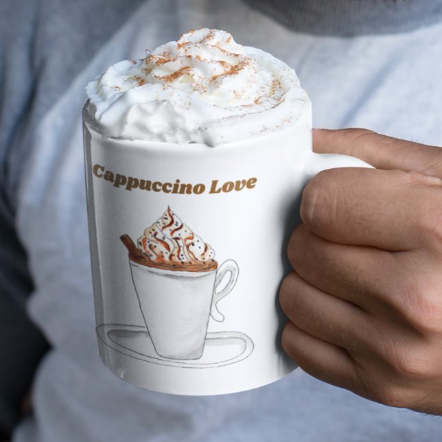 Mug Aquarelle Cappuccino Love Avec Cannelle (Infuse your mornings with Cappuccino Love, one sip at a time.)