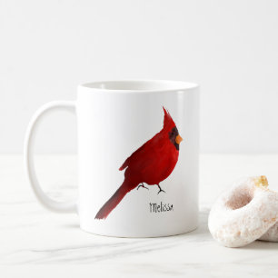 Mug Aquarelle cardinal rouge foncé saturé personnalisé