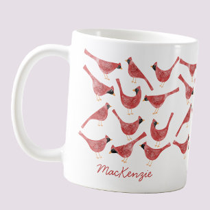 Mug Aquarelle cardinale Festive Oiseau Nom personnalis