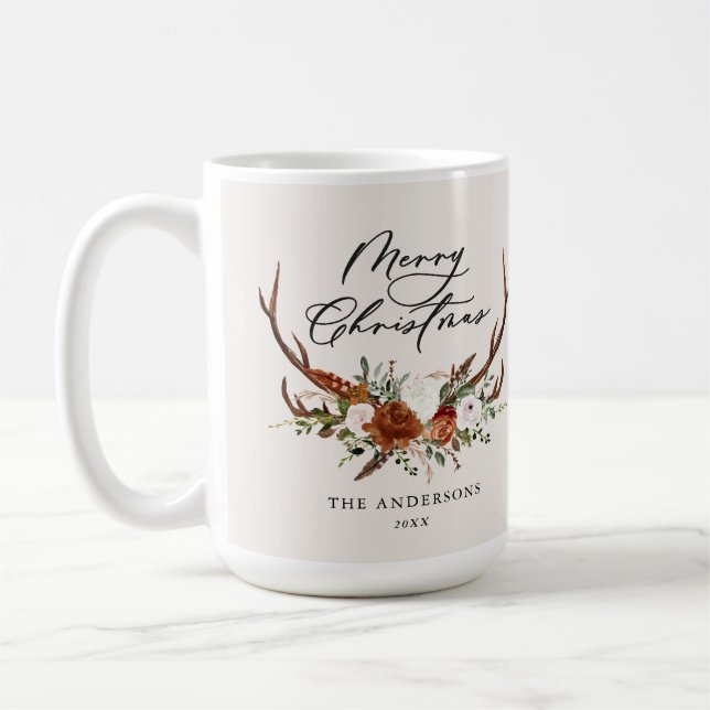 Mug aquarelle cerf fleurs merveille Noël (Gauche)