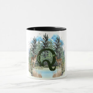 Mug Aquarelle Cerf Monogramme Personnalisé Lettre Q