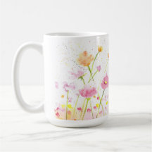 Aquarelle champ de pavot café/tasse de thé