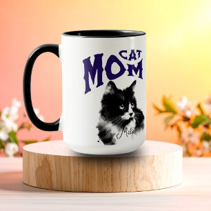 Mug Aquarelle Chat Maman Personnalisable Noir