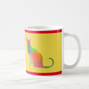 Mug Aquarelle Chat Silhouette Avec Bandes Rouges