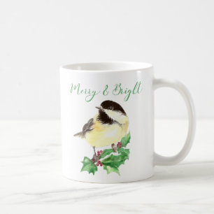Mug Aquarelle Chickadee Oiseau Joyeux et Noël brillant
