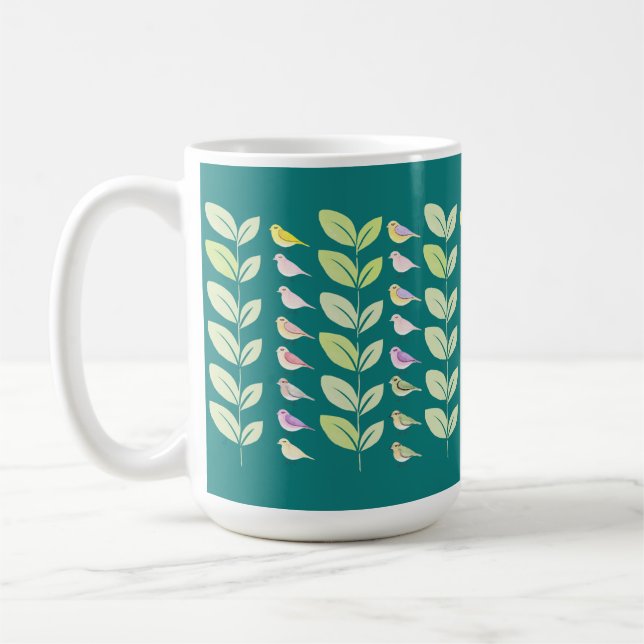 Mug Aquarelle Chickadees & Feuilles (Gauche)