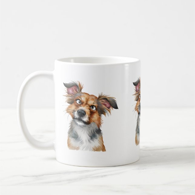 Mug Aquarelle Chien est un Chien surpris confondu (Gauche)
