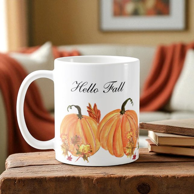 Mug Aquarelle Citrouille automne Feuilles automnales (Créateur téléchargé)