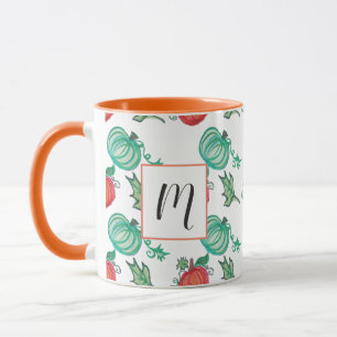 Mug Aquarelle Citrouille Vert Orange Motif vert