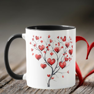 Mug Aquarelle Coeurs rouges Arbre Saint-Valentin