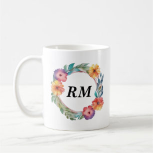 Mug Aquarelle colorée Cadre de fleurs rondes