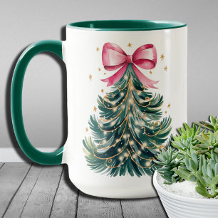 Mug Aquarelle Coquette Bow Parties scintillant Arbre d