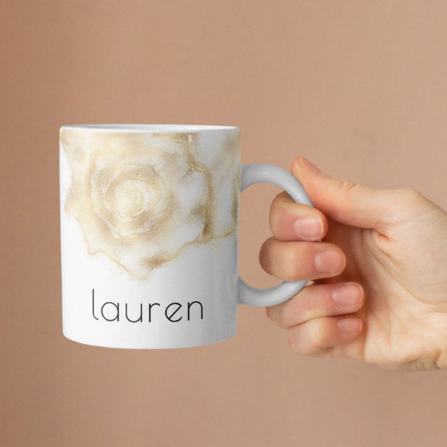 Mug Aquarelle Coquille Or Personnalisé Monogramme (Créateur téléchargé)