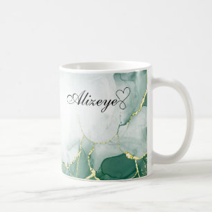 Mug Aquarelle couleur or vert émeraude personnalisée