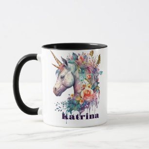 Mug Aquarelle couleur violet magique florale Unicorne