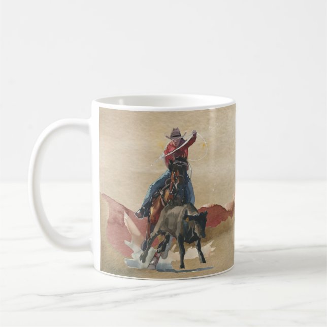 Mug Aquarelle Cowboy avec Lasso sur Cheval (Gauche)