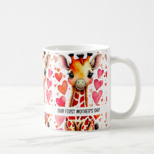 Mug Aquarelle Cute Giraffe Coeurs 1ère fête des mères