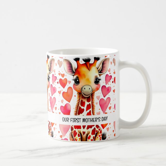 Mug Aquarelle Cute Giraffe Coeurs 1ère fête des mères (Droite)