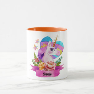 Mug Aquarelle Cute Unicorn Coeur Nom personnalisé