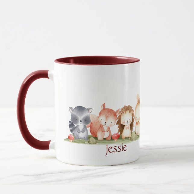 Mug Aquarelle Cute Woodland Animal Art Nom personnalis (Gauche)