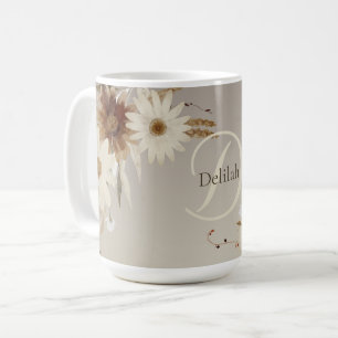 Mug Aquarelle d'automne Monogramme floral Personnalisé