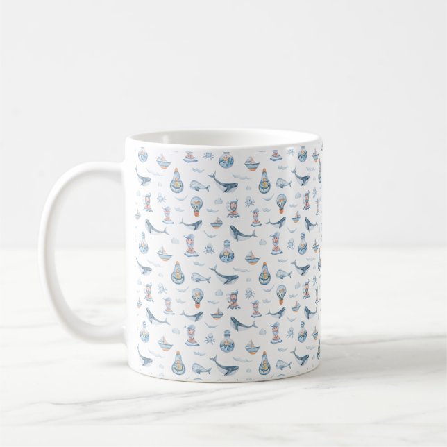 Mug Aquarelle de baleine marine et d'ampoule (Gauche)