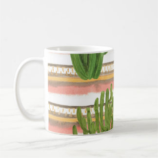 Mug Aquarelle de cactus, arrière - plan rayé, couche t