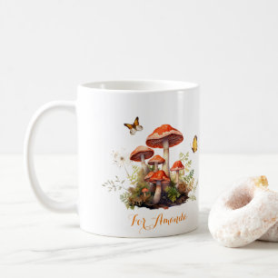Mug Aquarelle de champignon Whimsical Nom personnalisé