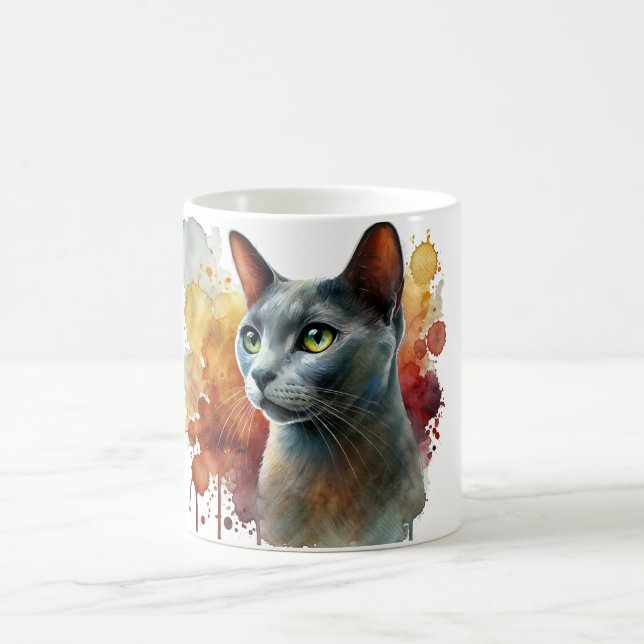 Mug Aquarelle de chat bleu russe (Centre)