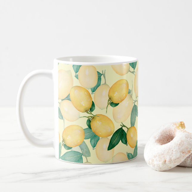 Mug Aquarelle de citrons et de verdure (Avec donut)