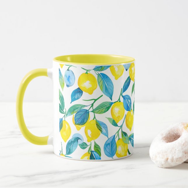 Mug Aquarelle de citrons jaunes méditerranéens (Avec donut)