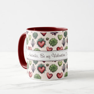 Mug Aquarelle de coeur Succulente Valentines Motif de 