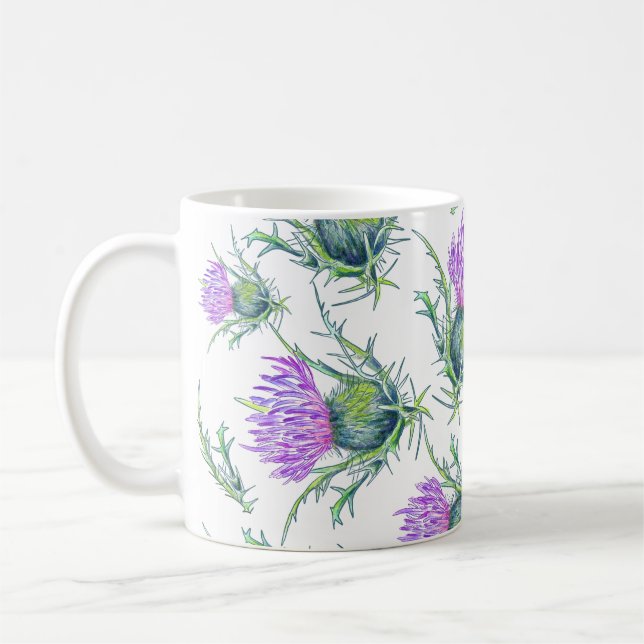 Mug Aquarelle de fleur de chardon écossaise (Gauche)