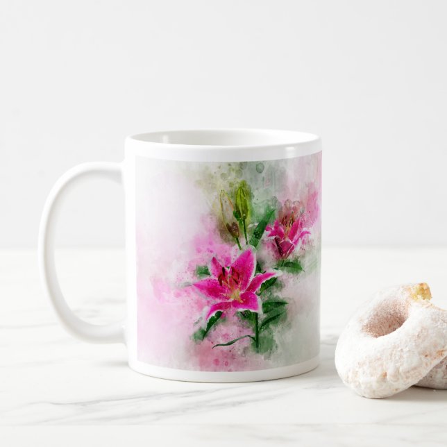 Mug Aquarelle de fleur de Stargazer Lily - wb 02 (Avec donut)