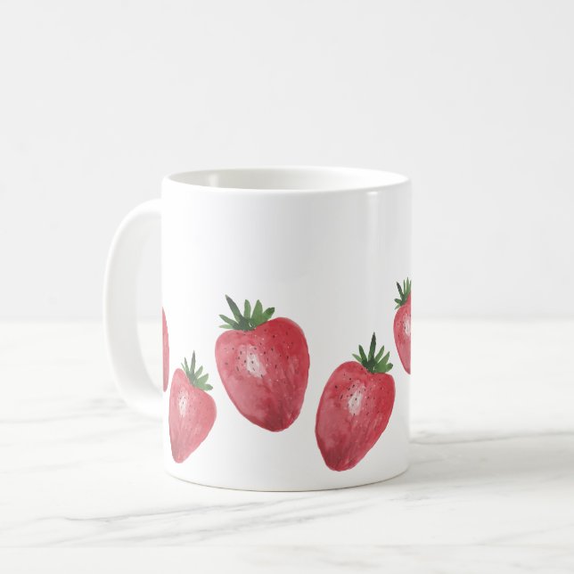 Mug Aquarelle de fraises peinte à la main (Devant gauche)