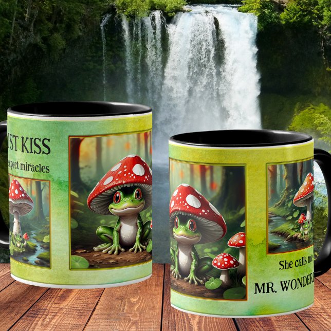 Mug Aquarelle de grenouille amusante photo (Funny husband or boyfriend mug featuring a green watercolor design with your photos (optional))