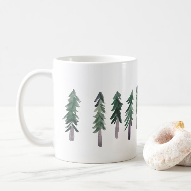 Mug Aquarelle de la forêt de pins (Avec donut)