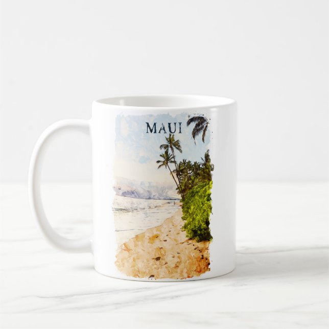 Mug Aquarelle de Maui Hawaii Voyage d'illustration (Gauche)